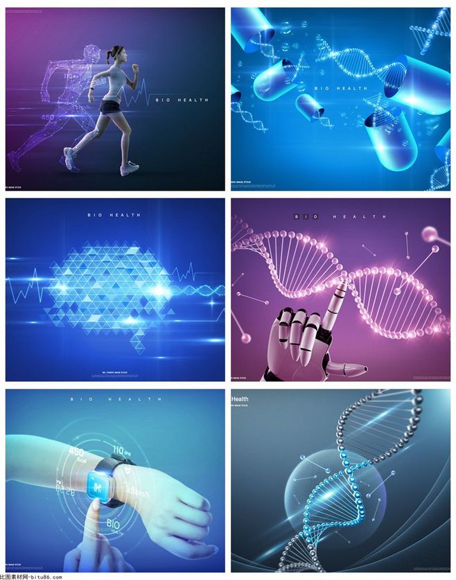 6款醫療生物科技基因分子細胞海報背景PSD素材，為您的設計注入專業與未來感